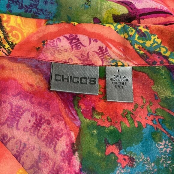 Chico's Silk Vibrant Abstract Print Button Down Shirt Size XL - Picture 5 of 9